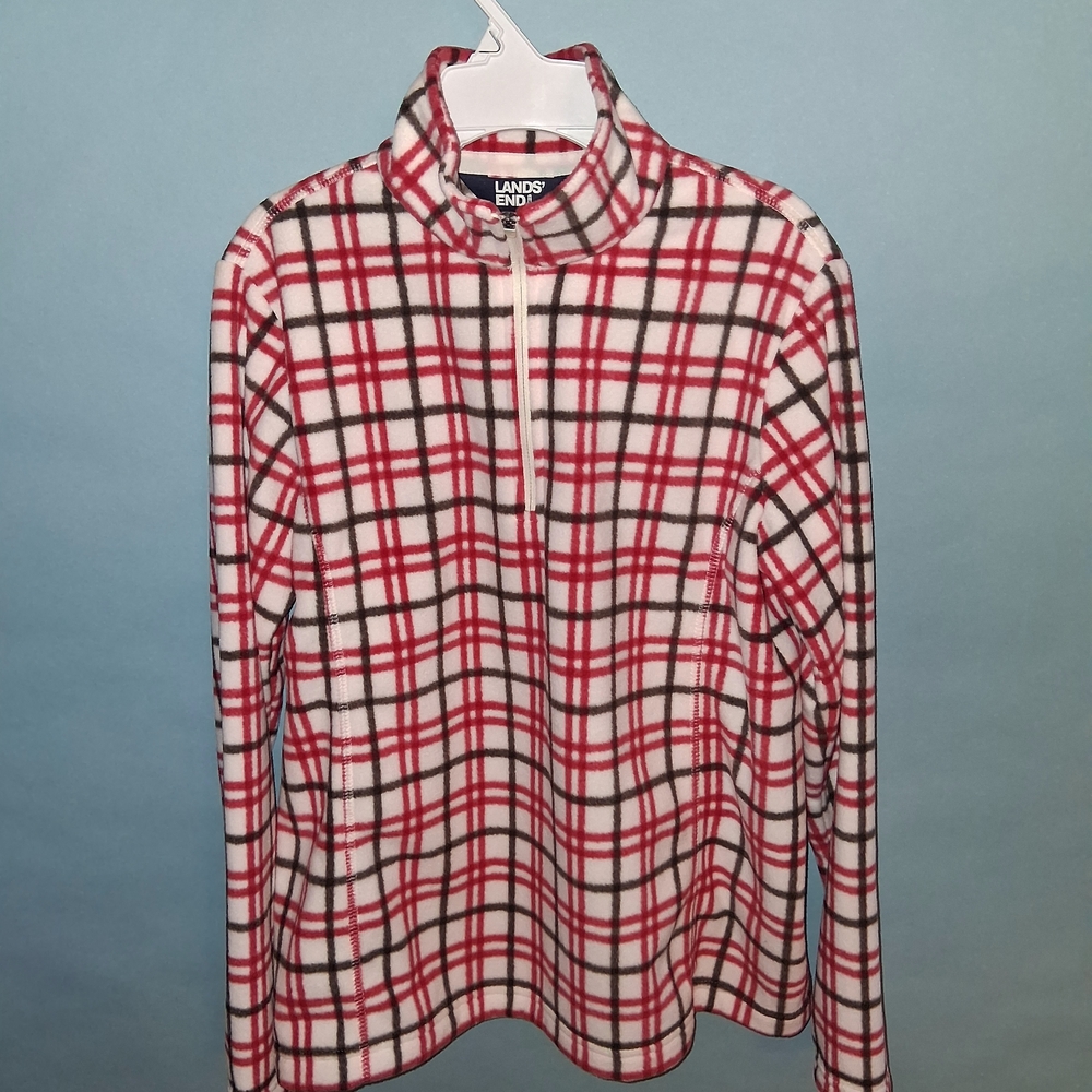Lands' End Red & Black Plaid Fleece Quarter-Zip